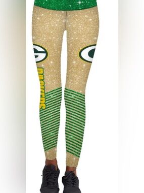 Green Bay Packers Leggings Gold Glitter Team Branding Med/Large👍